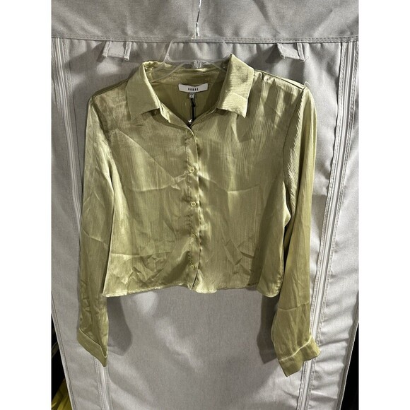 Ro‎ & De Silky Green Cropped Button Up Blouse Size S NWT Pleated Shirt - Picture 2 of 7